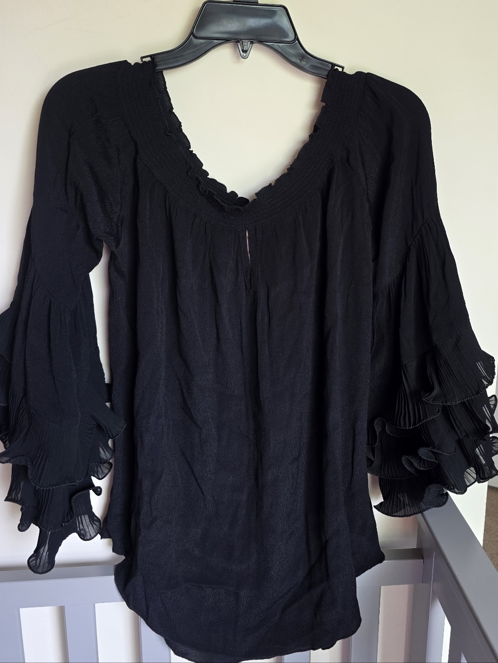 Muche & Muchette Black Ruffled Sleeve Women's Top Osfm